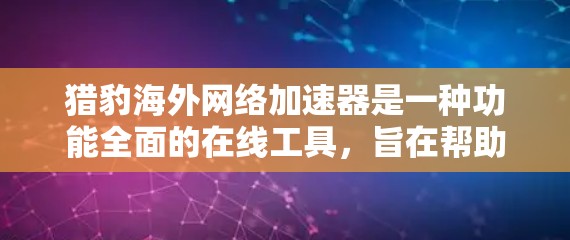 猎豹海外网络加速器是一种功能全面的在线工具，旨在帮助用户快速下载多种文件，包括多语言文件和不同格式的文件。以下是对其功能和使用的一些关键点总结