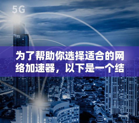 为了帮助你选择适合的网络加速器,以下是一个结构化的推荐和分析,涵盖主要功能、适配性和适用场景,助你做出明智的选择 为了帮助你选择适合的网络加速器,以下是一个结构化的推荐和分析,涵盖主要功能、适配性和适用场景,助你做出明智的选择
